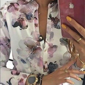 Floral Print Button Up Long Sleeve Blouse